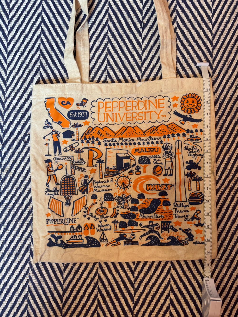 Pepperdine University Canvas Tote Bag - Cream with Blue & Orange Print - Picture 4 of 4